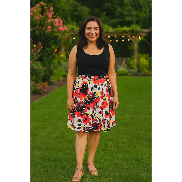 Lane Bryant Floral Print Flare Skirt Womens Size 28 Side Zip Office Event - Picture 1 of 7